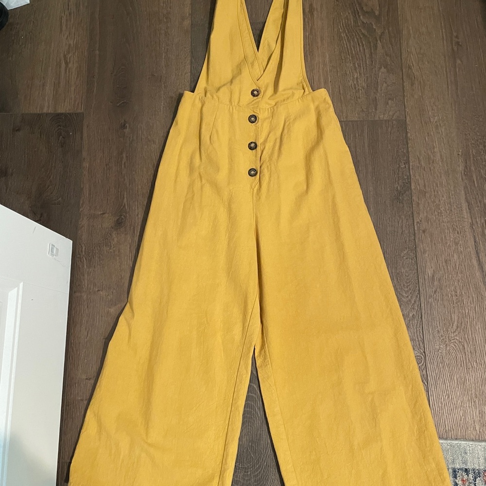 Yellow Button-Front Jumpsuit